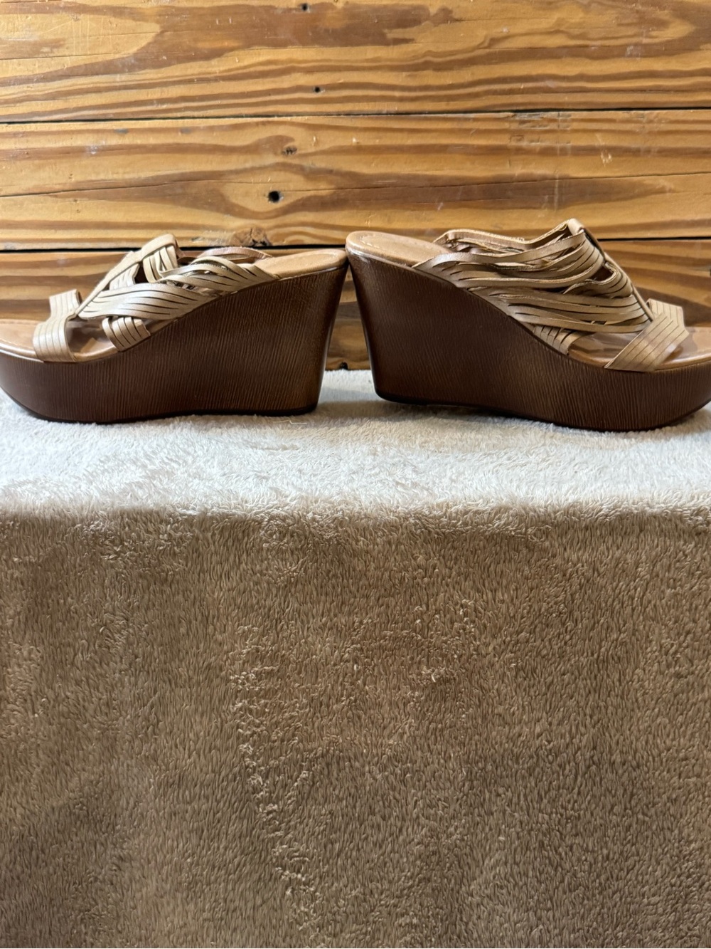 x-appeal Tan Woven Platform Wedge Sandals
